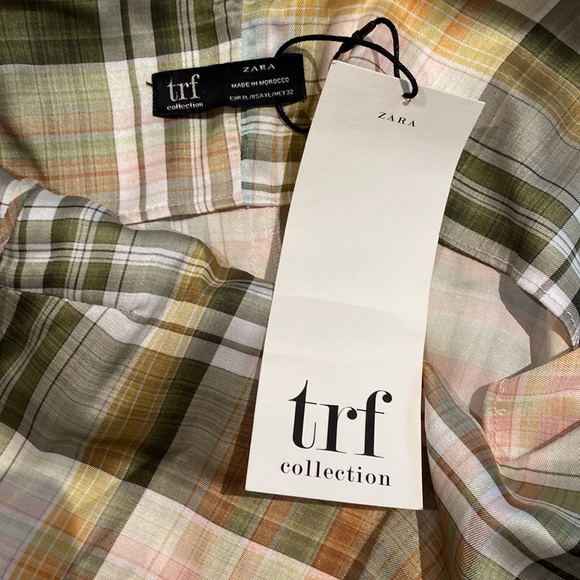 Zara TRF Pink, Green, Cream Plaid Check Satin Midi Maxi sun dress - Picture 10 of 13